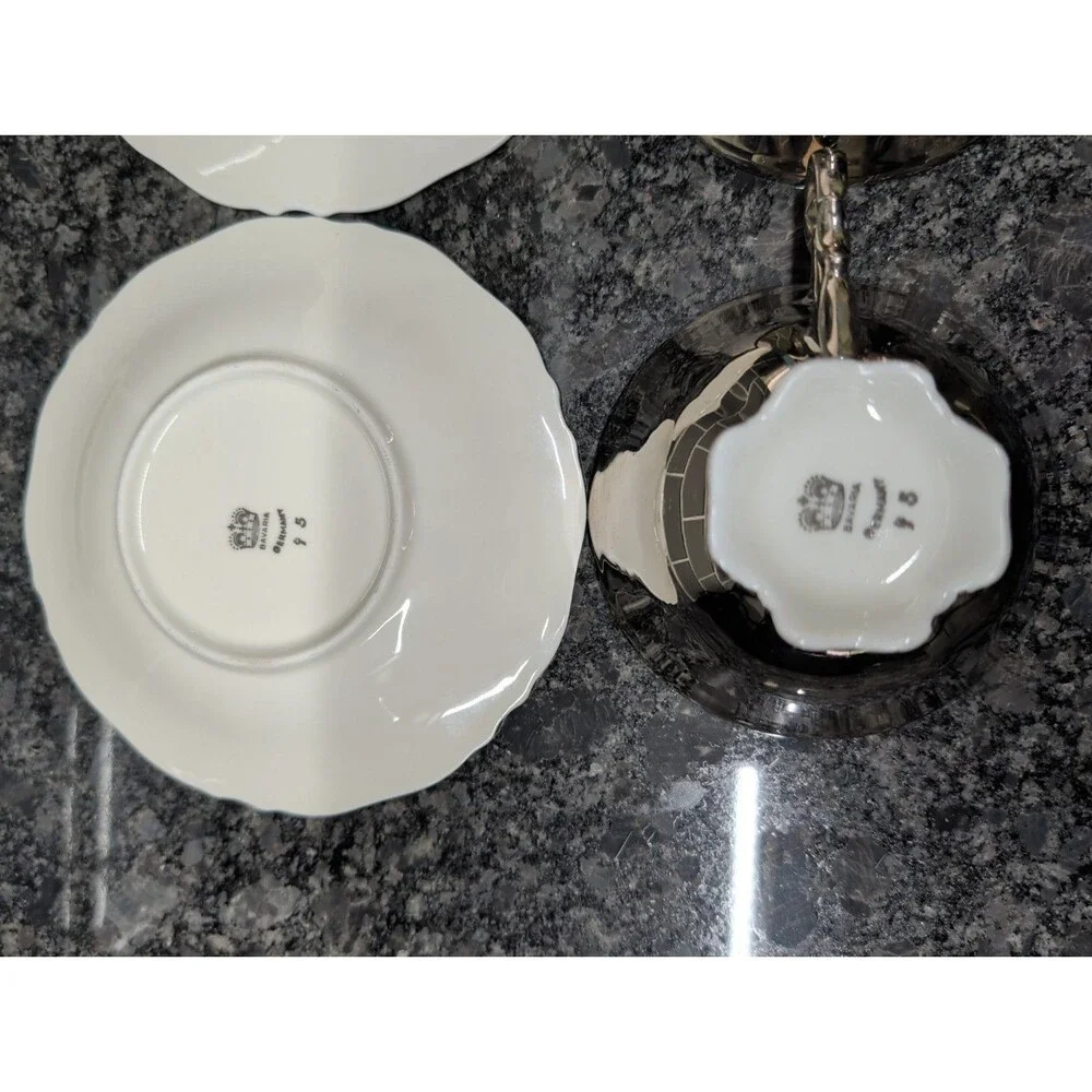 Vintage Bavaria Porcelain Silver White Germany 2 demitasse cups saucers